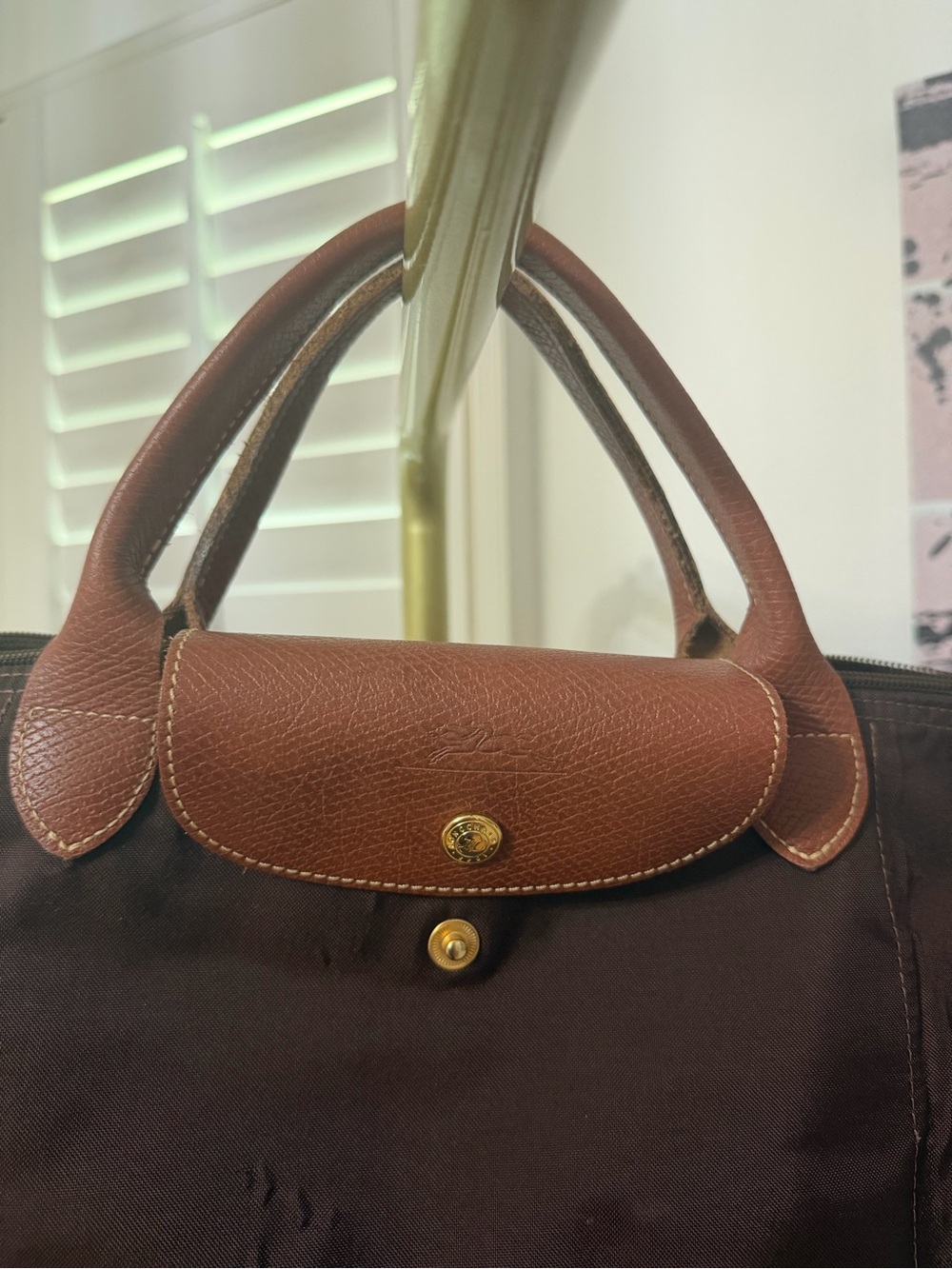 Longchamp Brown Foldable Travel Tote with Brown Leather Trim - Picture 2 of 6